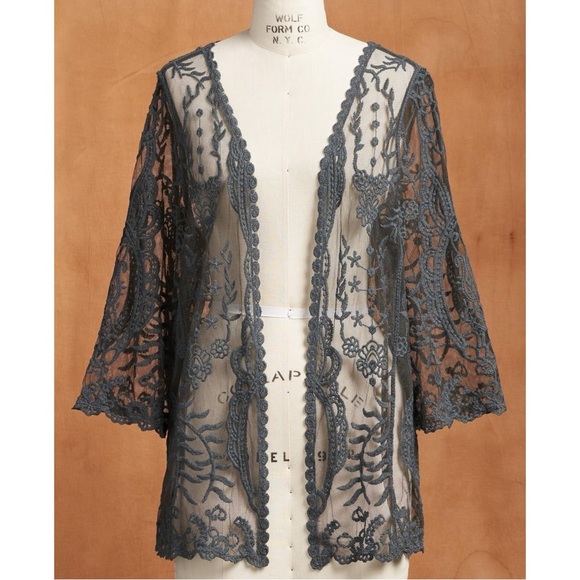 Sundance Mavis Lace Kimono in Carbon Gray Medium Bohemian Stevie Nicks Witchy